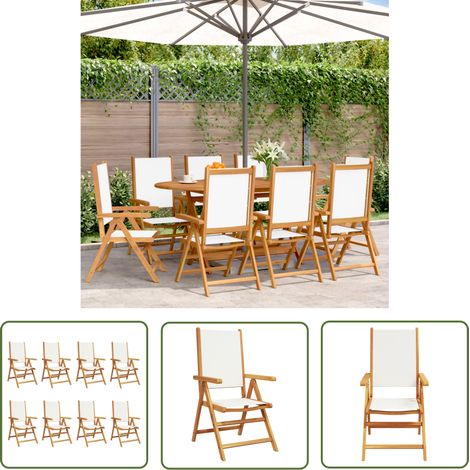 The Living Store Chaises inclinables de jardin lot de 8 tissu et bois massif - Chaise De Jardin - Fauteuil De Jardin - Mobilier De Jardin - Terrasse - Patio (1/5)
