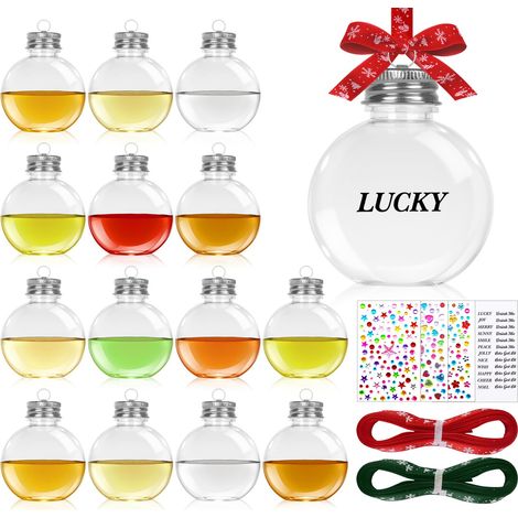 Lot de 15 Boules de Noël Transparente à Remplir, 50 ML Boule de Sapin de Noel Boisson pour Mariage Fête, Fait-Vous Décorations avec Autocollants, Ruban,Brosse à Bouteille et Entonnoir50ml - 15Pcs (1/5)
