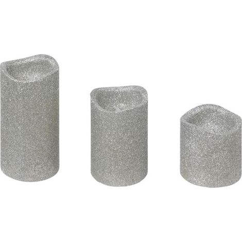 Paris Prix - Lot De 3 Bougies Led paillettes 10cm Argent (1/2)