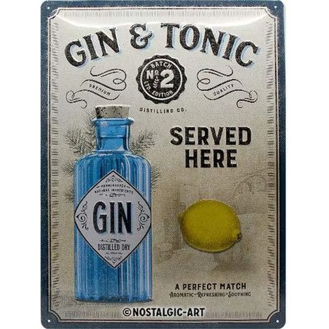 Nostalgic-Art - Plaque en métal 30 x 40 cm - Bar ouvert - Gin Tonic servi ici (1/4)