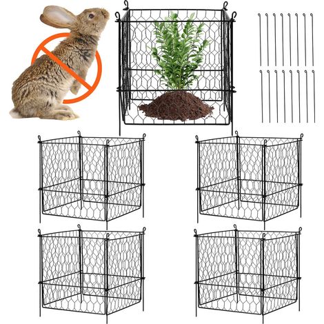 Lot de 4 protections de plantes 34 x 34 cm en grillage à poules, anti-lapins et écureuils, pour fleurs, légumes et jeunes plants (1/5)