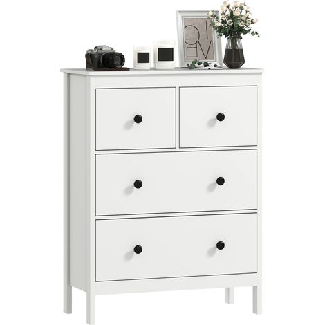 Commode blanche 4 tiroirs rangement vêtements linge salon chambre couloir aggloméré design pratique (1/5)
