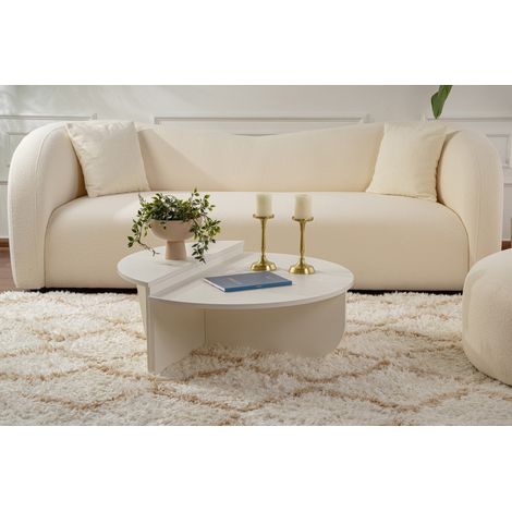 Hanah Home – Table basse gigogne ronde en bois mélaminé blanc – Lot de 2 pièces 90x60x30 cm et 85x30x35 cm – Design moderne pour salon ou bureau (1/9)
