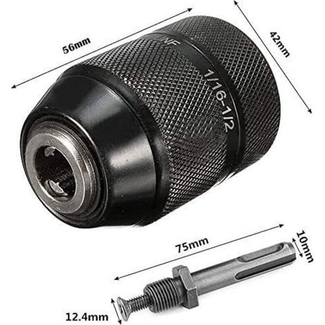 SDS-Bohrfutter, Bohrfutter, 2-13 mm 1/2-20UNF, mit SDS-plus Werkzeugadapter, Dreibackenfutter, Schnellwechsel, Elektrowerkzeugzubehör. (1/3)