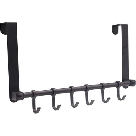 Crochet de porte en 6 crochets amovibles organza derrière la salle bain Aluminium Noir (1/5)