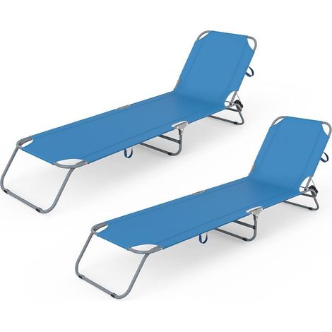 Marbueno Pack de 2 Tumbona Plegable Acero Azul Playa y Piscina