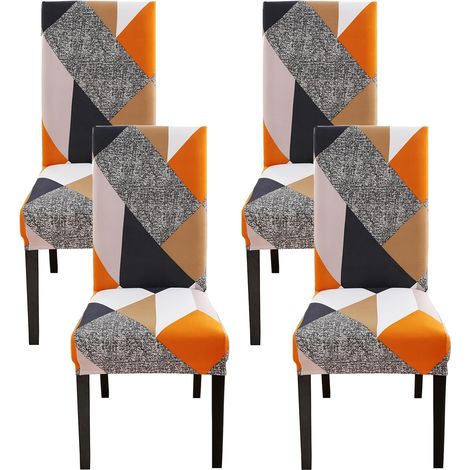 Housses de chaise imprimées (ensemble de 4 pièces) - Housses de chaise élastiques, en spandex, amovibles et lavables en machine. (1/5)