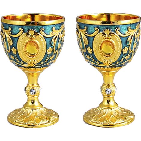(Boîte bleue transparente dorée/2 pièces) Verres à vin à pied, petits verres à vin pour banquets, thé et eau. (1/2)