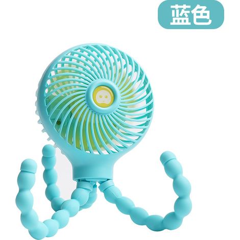 Mini ventilador portátil plegable con forma de pulpo, recargable por USB, con soporte para teléfono móvil y estampado de pulpo distorsionado (azul).