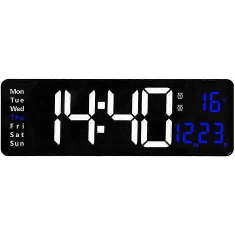 Horloge numérique à affichage LED, couleur : bleue, affichage de la température. (1/5)