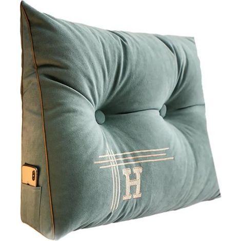 Coussin de Lecture Triangulaire Support Lombaire Gros Oreiller Cale Dos Tête de lit Rembourré Multifonctionnel,Vert 1,605020cm (1/4)