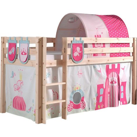 Lit Mi-Hauteur 90x200 Sommier Inclus et Housse Princesse Vipack Pino - Bois (1/3)