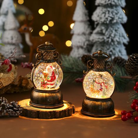 2 piezas Luz LED para decoración navideña, farol de Papá Noel, bola de cristal, regalo navideño para interiores