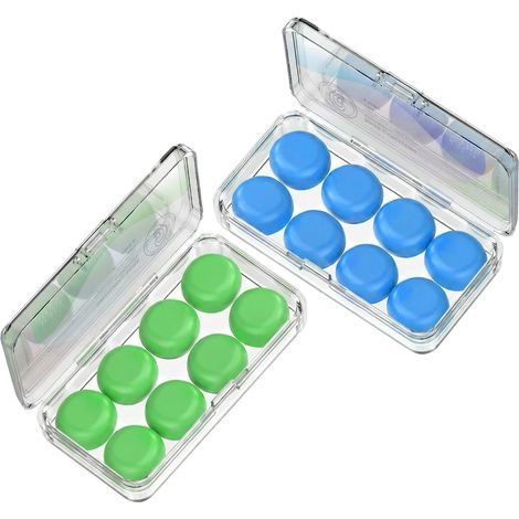Bouchons d'Oreille En Silicone 16 Pcs Bleu et Vert, Anti-Bruit et Étanches, Confortables et Ergonomiques, pour Dormir, Nager et Voyager (1/5)