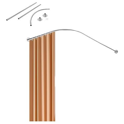 Tringle de douche sans perçage, barre de rideau de douche en forme de L, barre de douche réglable en acier inoxydable 70-95 x 105-165 cm, deux options de montage, base ronde pour salle de bain (1/5)