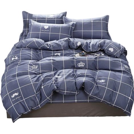 1 Parure de lit 4 pièces, Coton lavé, Design réversible, Imprimé uni, Pour lit 150x200 cm (1/5)