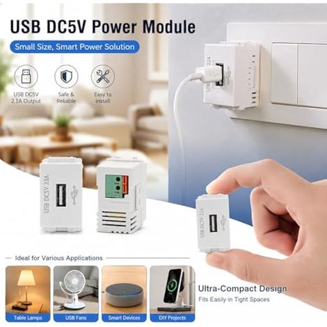 Module d'alimentation USB, prise femelle 220 V, transformateur 5 V, prise de charge USB 2,1 A, adaptateur de commutation, téléphones portables et appareils USB, adaptateur de commutation de carte de (1/4)