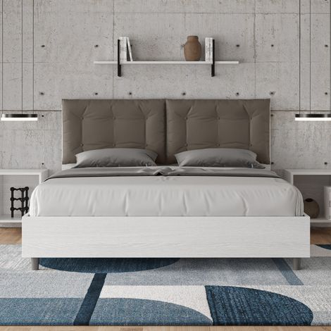 Letto matrimoniale senza rete 160x190 bianco frassino cuscini similpelle cappuccino Egos Annalisa (1/4)