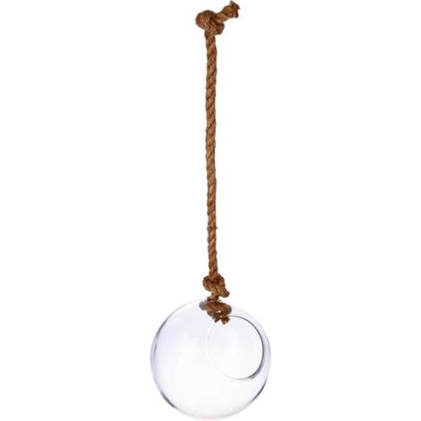 Atmosphera – Boule en verre à suspendre 22cm – Verre transparent – Corde en chanvre – Élément décoratif tendance pour intérieur
