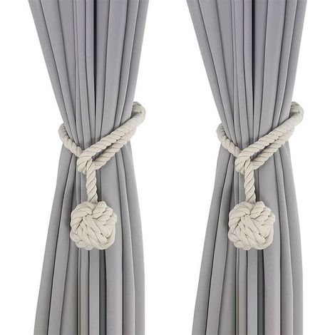 Embrasse pour Rideaux Beige, 2 Pièces Embrasses de Rideaux, Embrasses Rideau Tricotées à la Main, Embrasse de Corde de Rideau, Rideaux Boucle Décoration pour la Chambre et du Bureau (1/5)