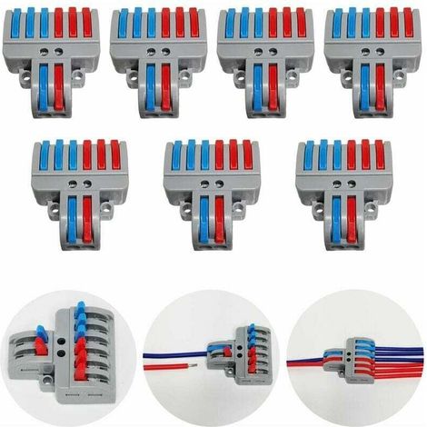 Set of Lever-Operated Push-in Cable Connectors, Compact Plug-in Terminals, 7 Pieces of 8-Pole Terminals, with Mounting Screws (2 in 6) (1/4)