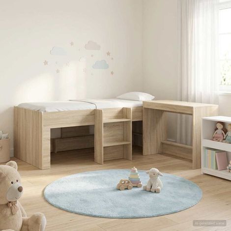 vidaXL Lit haut pour enfants avec bureau 2 pc Chêne Sonoma (1/5)