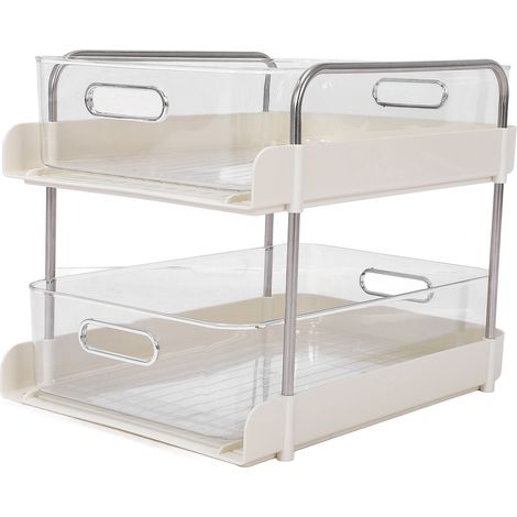 Étagère de rangement multifonctionnelle à 2 niveaux pour cosmétiques et snacks, idéale pour la cuisine, la chambre et le salon. (1/5)