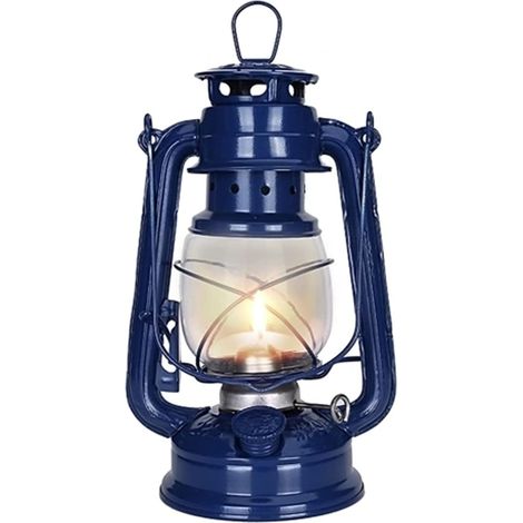 MINKUROW Lanterna Per Uragano Lanterna A Cherosene, Lampada A Olio A Led Vintage Da 25 Cm Luci Da Campeggio Per Esterni Portatili Lampade Da Tavolo Per Uragano In Paraffina,Blu (1/5)