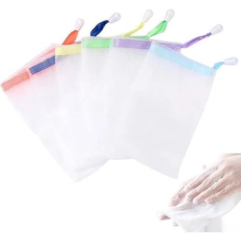 Lot de 10 sachets de savon exfoliants en maille avec cordon de serrage, pour faire mousser et ranger les savons, couleurs aléatoires (1/5)