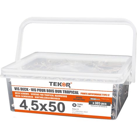 Seau de 385 Vis DECK TEKOR 4.5X50 Pointe antifendage type 17 Inox C1 AISI 410 Tête fraisée-1 pièce