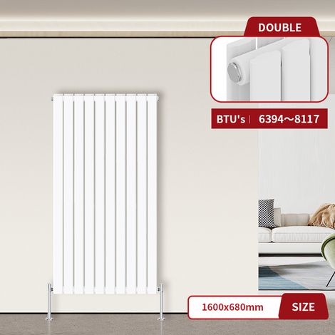 Warmehaus Flat Panel Radiator White Vertical 1600 x 680mm Double