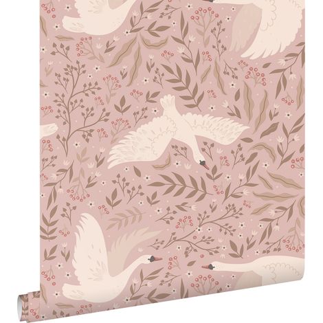 papier peint cygnes vieux rose - ESTAhome (1/5)