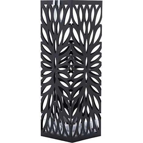 Porte parapluies en métal carré avec un plateau et crochet 49 cm noir (1/5)