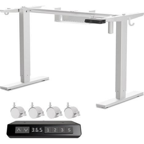 HOMAVO Cadre de Bureau Électrique Réglable en Hauteur – Sans Plateau, avec Ports USB/Type-C, Fonction Mémoire, 2 Crochets et 4 Roulettes,Blanc