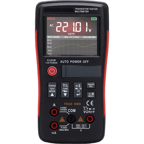 Multimetro digitale True RMS con selezione automatica della portata, tester per componenti LCR e transistor, display a colori IPS da 2,4 pollici per resistori, condensatori, induttori, diodi, MOSFET e (1/5)