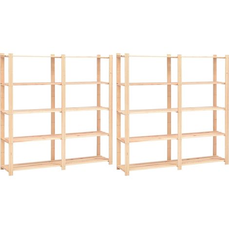 vidaXL Scaffali a 5 Livelli 2 pz 80x38x170 cm Massello Pino 500 kg