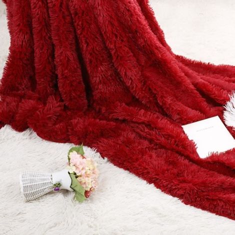 poi@ Grande Throw douce et chaude Shaggy en fausse fourrure couverture Canapé double Lit King Couverture rouge1018 (1/4)