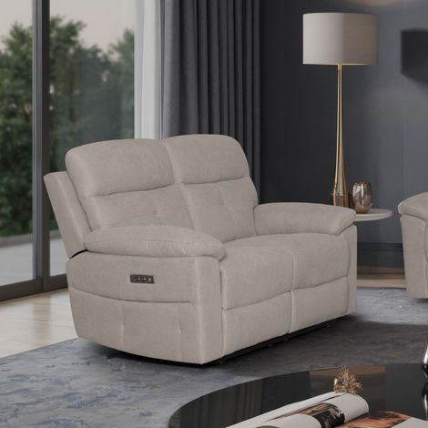 Divano Kayde 2 posti recliner elettrico in tessuto beige – Comfort e relax totale (1/3)
