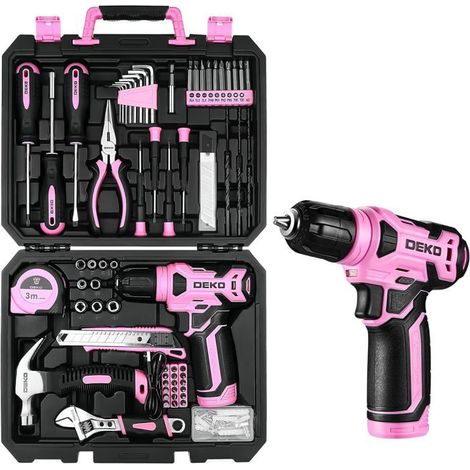 Caisse à Outil - DEKO - Perceuse Visseuse Multifonction - 8V - 126 Pièces - Sans Fil