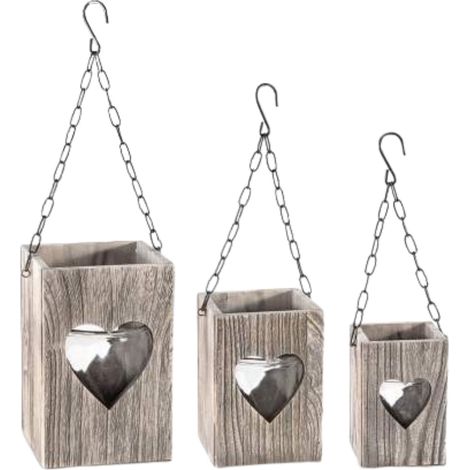 Lanterne Portacandele Shabby Chic in Legno da Appendere o Appoggiare - Set da 3 (1/3)