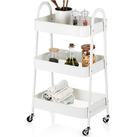Etagere sur roulettes metal blanc 3 niveaux 44x315x785 cm (1/5)