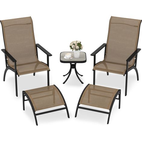 Ensemble de 5 Pièces de Chaises Adirondack, Chaises de Salon d'Extérieur avec Ottomans et Table d'Appoint, pour Patio, Jardin (1/5)