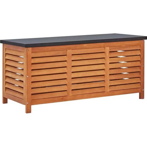 Banc de rangement métal et eucalyptus massif clair Amty 117cm (1/3)