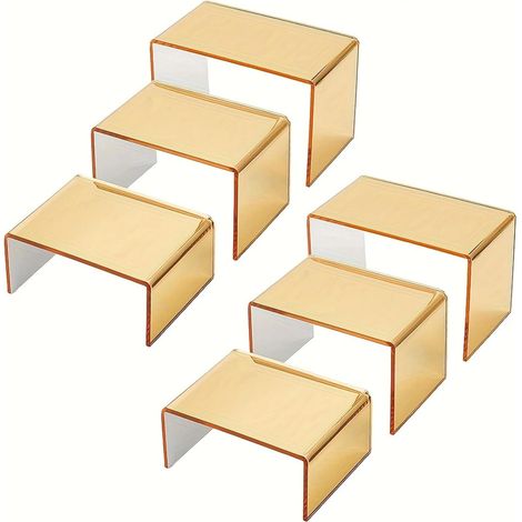 Acrylic Display Stand, Golden Shelf Riser, Scratch-Resistant Clear Acrylic, Easy-to-Assemble Design, Tiered Organizer for Home, Cabinet, Counter Top, Decoration Use, Gold (1/5)