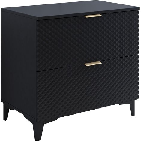 Armario de baño de pie para lavabo Liretu 102, Negro, Colocada, Número de puertas: 0, 75x80x49cm, MDF, Aglomerado laminado, Número de cajones: 2 (1/5)
