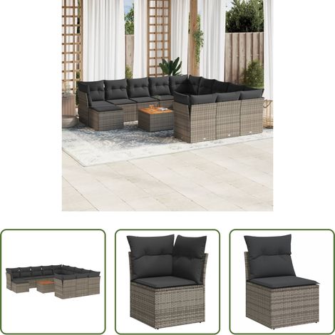 vidaXL Canapé en résine tressée - Salon de jardin avec coussins 13 pcs gris résine tressée (1/5)