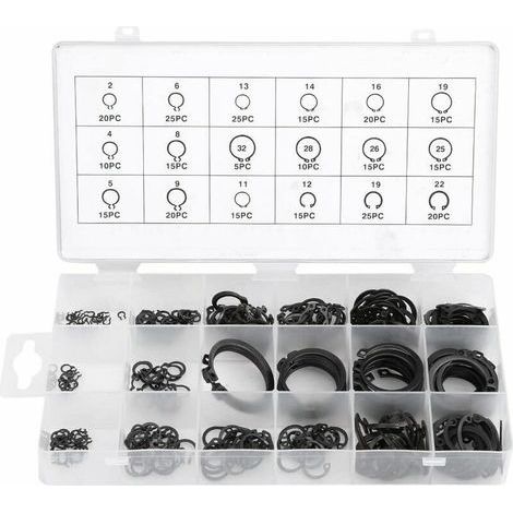 300-teiliges E-Clip-Sprengring-Shop-Sortiment, schwarzes Sicherungsring-Kit, Sortiment externer Sicherungsringe, 2 mm bis 32 mm (1/4)