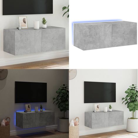 TV-Wandschrank mit LED-Leuchten Betongrau 80x35x31 cm - TV-Schrank - Beton Grau - Regal - Wandregal - Fernsehschrank - Home & Living (1/5)