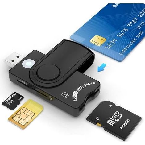 4-in-1 SIM Card Reader, Micro SD Chip for DOD Common Access CAC/SIM/ID/IC Bank, Compatible with Windows/Vista (1/4)