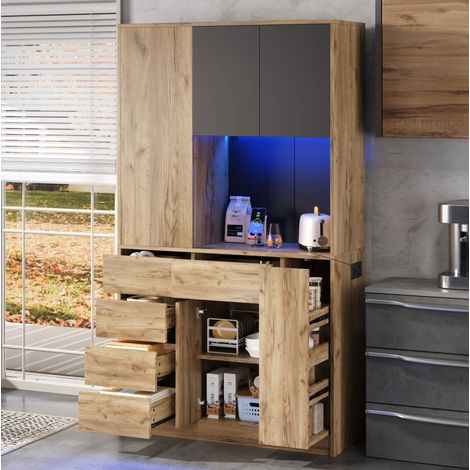 Armoire de cuisine haute avec range-épices extractible LED et prises 185x105x40 cm (1/5)
